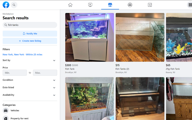 Used Aquariums at Facebook Marketplace